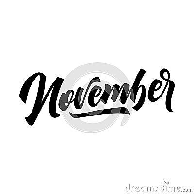 November. Handwritten lettering months of the year. Vector Illustration