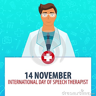 14 november. International day of Speech Therapist. Medical holiday. Vector medicine illustration. Cartoon Illustration