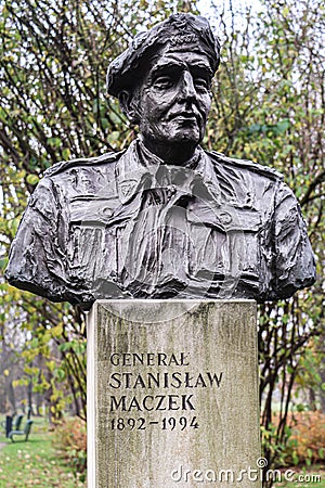 Bust of General Stanislaw Maczek in the Jordan Park in Krakow Editorial Stock Photo