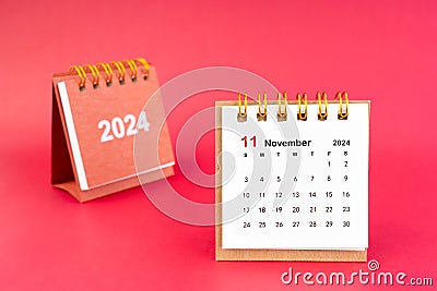 2024 November Mini Calendar On Red Background Stock Photo