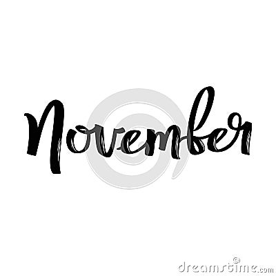 November month name. Handwritten calligraphic word. Bold font. Vector Illustration