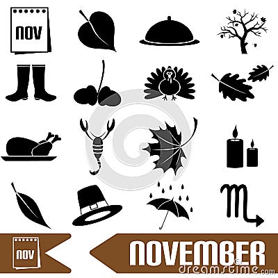 November month theme set of simple icons Vector Illustration