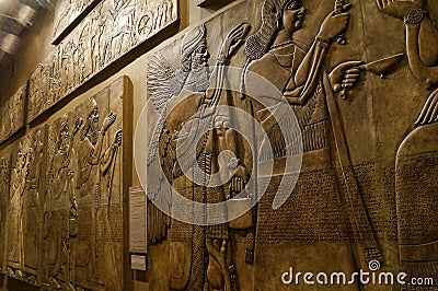 November 2018 Moscow, Russia, interfluve hall, assyria in the museum, wall bas-relief Editorial Stock Photo