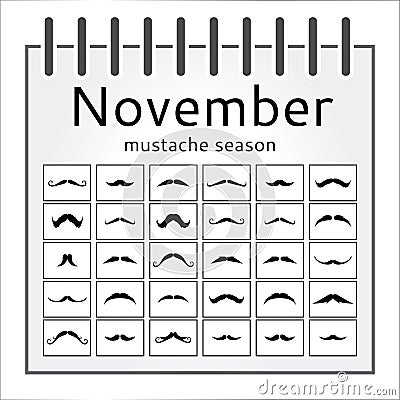 November mustache season calendar movember. Stock Photo