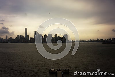 November 2018 - New York Manhattan Panorama from Statue of Liberty island Stock Photo