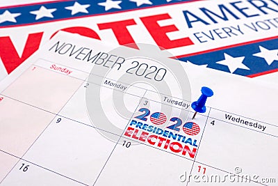 November 2020 presidential election text on calendar concept. Stock Photo