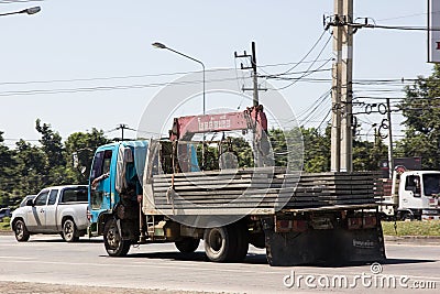 November 5 2018: Private Truck with crane. Photo at road no 121 about 8 km from downtown Chiangmai, thailand Editorial Stock Photo