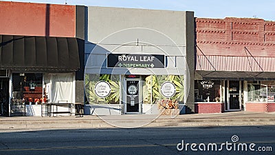 Royal Leaf Dispensary, Canabis Co., downtown Wilburton, Oklahoma Editorial Stock Photo