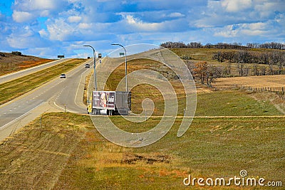 Commercial trucks on interstate 94 in North Dakota. Editorial Stock Photo