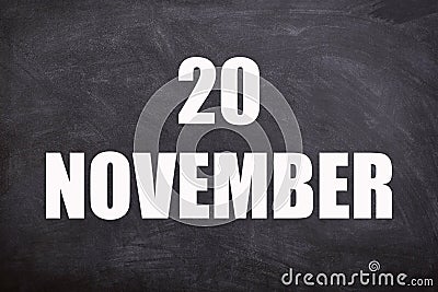 20 November text with blackboard background for calendar. Stock Photo