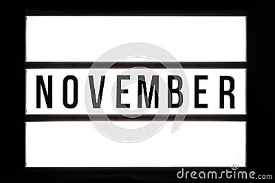 NOVEMBER text in a light box Stock Photo