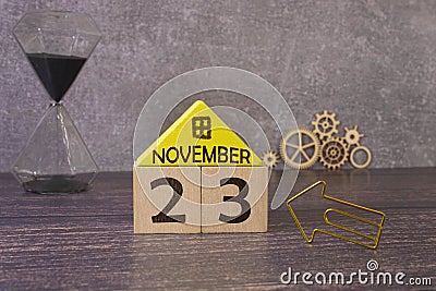 23 November text, Natural notebook Calendar Stock Photo