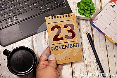 23 November text, Natural notebook Calendar Stock Photo