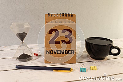 23 November text, Natural notebook Calendar Stock Photo