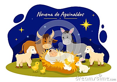 Novena De Aguinaldos Vector Illustration with Holiday Tradition for Families to Get Together at Christmas in Flat Cartoon Vector Illustration