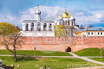 Novgorod kremlin wall and church in Russia Editorial Stock Photo