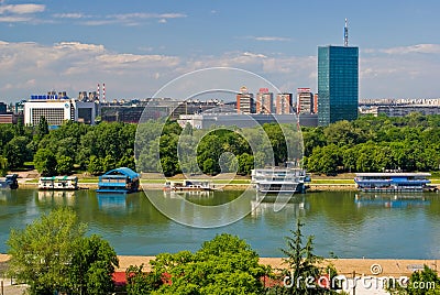 Novi Belgrade and Sava River Editorial Stock Photo