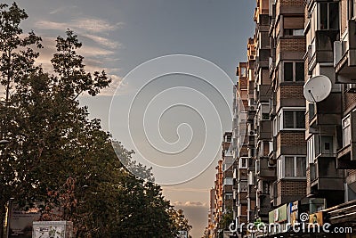 NOVI SAD, SERBIA - JULY 30, 2023: High rise buildings from bulevar oslobodjenja street in Novi Sad, a communist housing ensemble Editorial Stock Photo