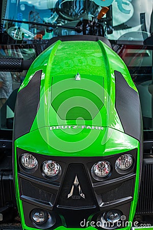 Modern new Deutz-Fahr farming tractor on Agricultural fair in Novi Sad Editorial Stock Photo