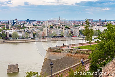 Novi Sad, Serbia - May 12, 2019: Novi Sad cityscape from the Petrovaradin fortress height Editorial Stock Photo