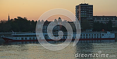 NOVI SAD, SERBIA - September 21st 2018 - River cruiser boat anchored at Danube pier Editorial Stock Photo