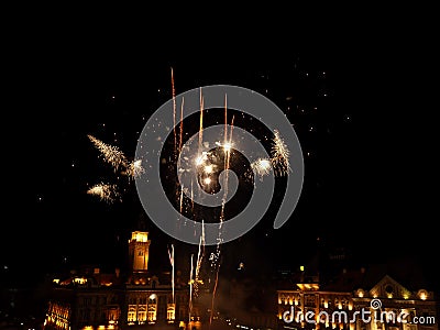 Firework amusement entertainment celebration on festival at the central square in Novi Sad Editorial Stock Photo