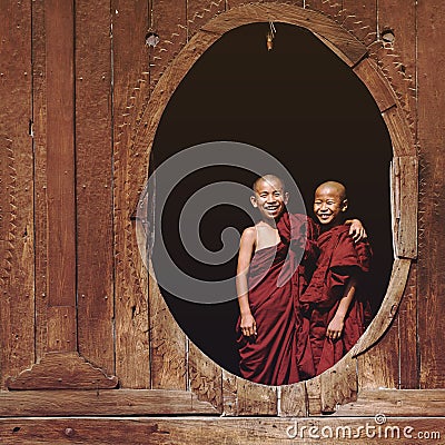 Novice Buddhist Monks at Shwe Yan Pyay Monastery, Inle Lake, Myanmar Editorial Stock Photo