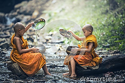 Novice Monk in Thailand Stock Photo