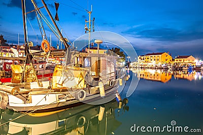 Novigrad Istarski harbor and fishing fleet evening view Stock Photo