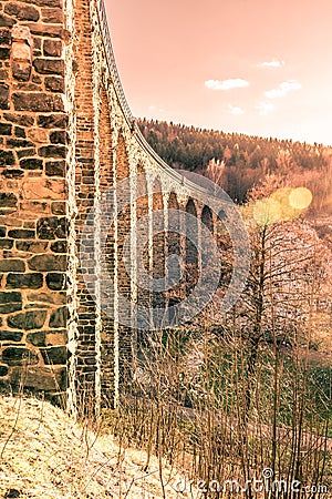 Novina Viaduct - old stone railway bridge near Krystofovo Udoli, Czech Republic Stock Photo