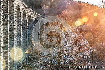 Novina Viaduct - old stone railway bridge near Krystofovo Udoli, Czech Republic Stock Photo