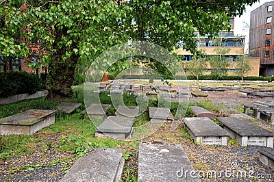 The Novo Cemetery is a Sephardic Jewish cemetery located within the grounds of Queen Mary University of London Editorial Stock Photo