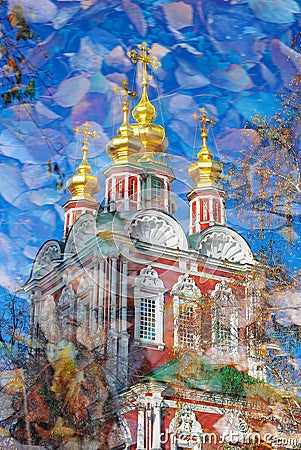 Novodevichy convent in Moscow. Artistic collage, autumn theme. Stock Photo