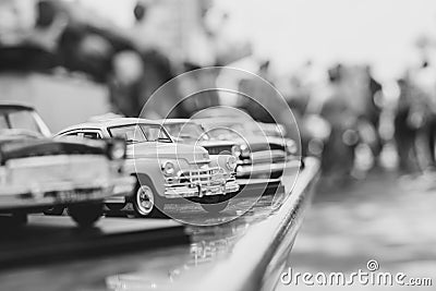 Novokuzneck, Russia - 07.07.2018: toy cars at the exhibition Editorial Stock Photo