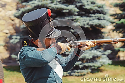 Novokuzneck, Russia - 01.07.2018: people in old military uniform Editorial Stock Photo