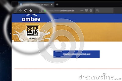 Novosibirsk, Russia - July 08, 2019 - Illustrative Editorial of Ambev S.A. website homepage. Ambev S.A. logo visible on display Editorial Stock Photo