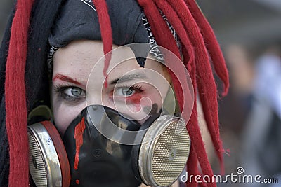 NOVOSIBIRSK, RUSSIA - JUNE 4, 2016: Female student in stage costume takes part in the urban youth festival Editorial Stock Photo