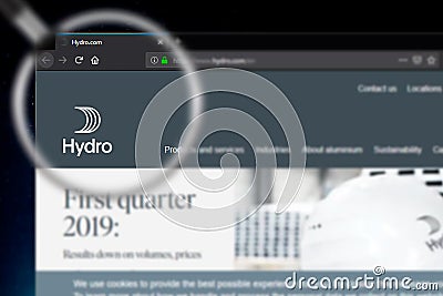 Novosibirsk, Russia - June 14, 2019 - Illustrative Editorial of Norsk Hydro website homepage. Norsk Hydro logo visible on display Editorial Stock Photo