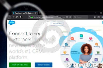Novosibirsk, Russia - June 18, 2019 - Illustrative Editorial of Salesforce website homepage. Salesforce logo visible on display Editorial Stock Photo