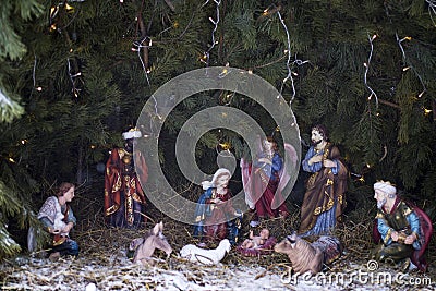 Novospassky Monastery in the winter. Bible scene on Christmas eve Editorial Stock Photo