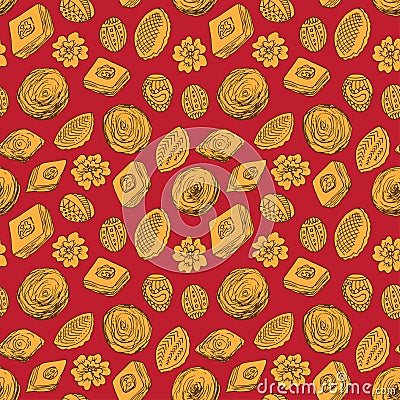 Novruz seamless background with sweets. Vector Illustration