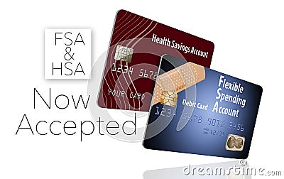 Now accepting HSA and FSA debit cards. Cartoon Illustration