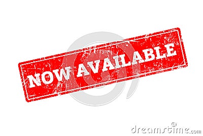 NOW AVAILABLE word written on red rubber stamp Stock Photo