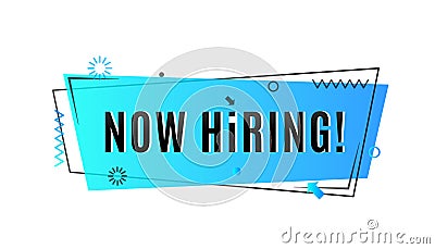 Now hiring concept. Emergency job vacancy advertisement geometric blue banner Vector Illustration