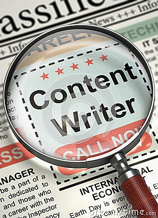 Now Hiring Content Writer. 3D. Stock Photo