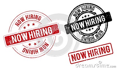 Now hiring label. now hiring red band sign. now hiring. now hiring round stamp Vector Illustration