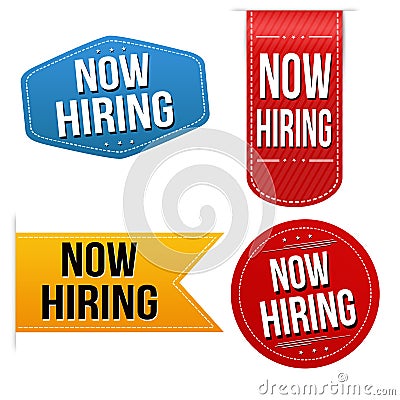 Now hiring sticker or label set Vector Illustration