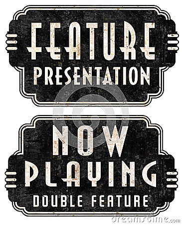 Now Playing Feature Presentation Movie Marquee Signs Stock Photo