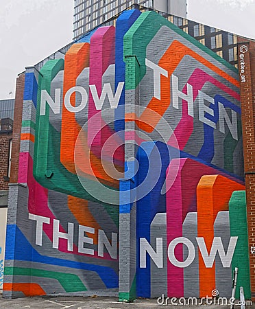 Now Then Then Now mural in Sheffield Editorial Stock Photo