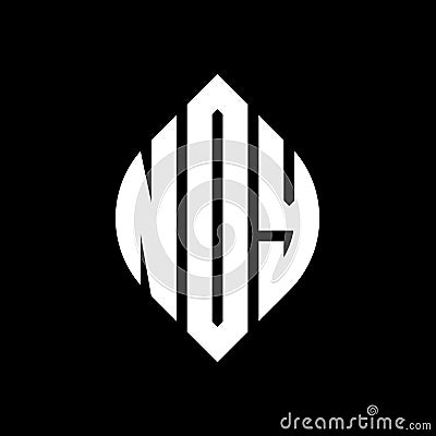 NOY circle letter logo design with circle and ellipse shape. NOY ellipse letters with typographic style. The three initials form a Vector Illustration